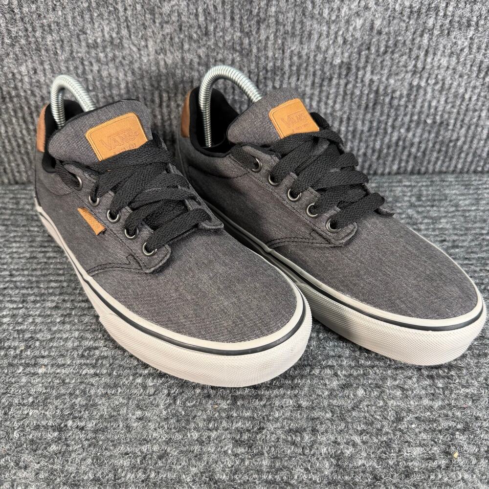 Vans Mens 7 Gray Brown Canvas Leather Low Top Skate Casual Sneakers